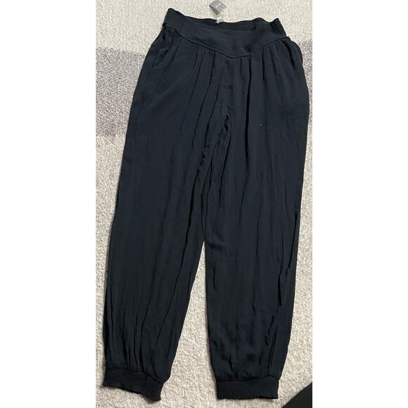 NWT Aerie Womens Small Elastic Waist Front Pleated Jogger Pants Black Athleisure - Picture 1 of 15